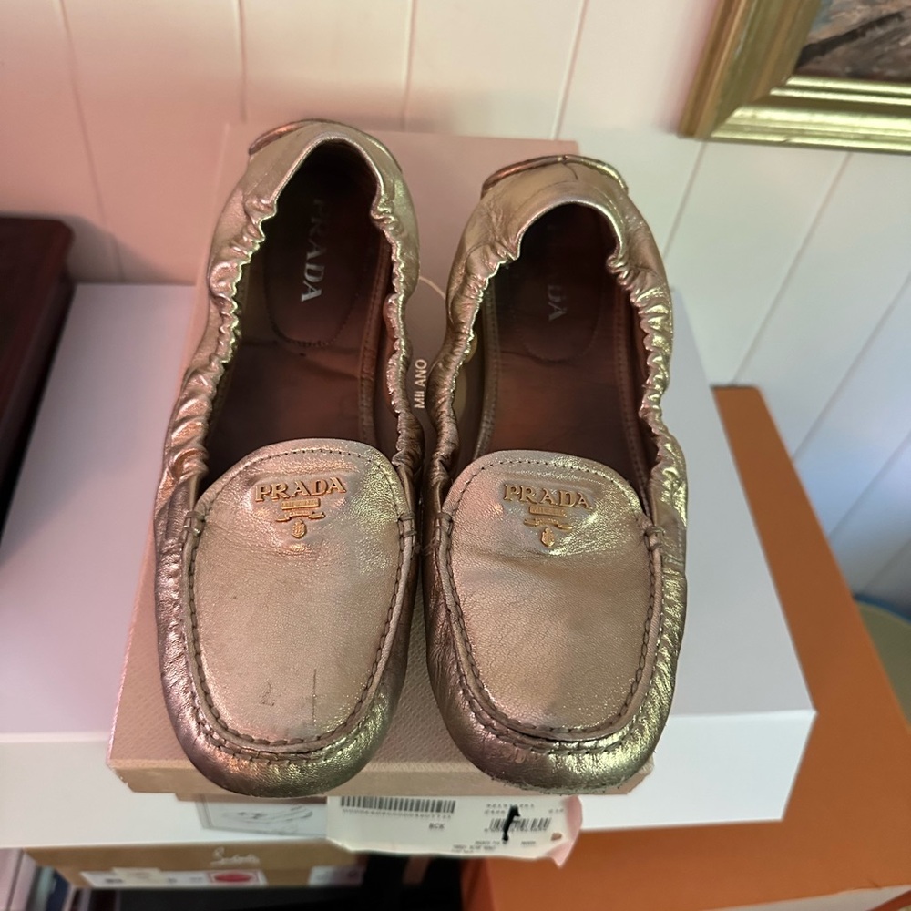 Prada Women's Shimmering Gold Loafers - Picture 2 of 5